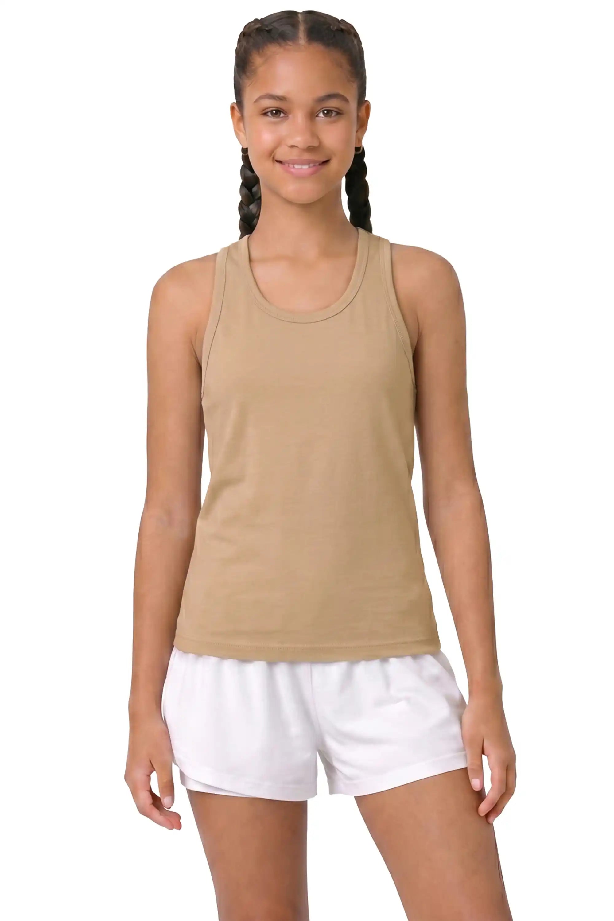 Girls' Soft Solid Cotton Blend Racerback Tank Top