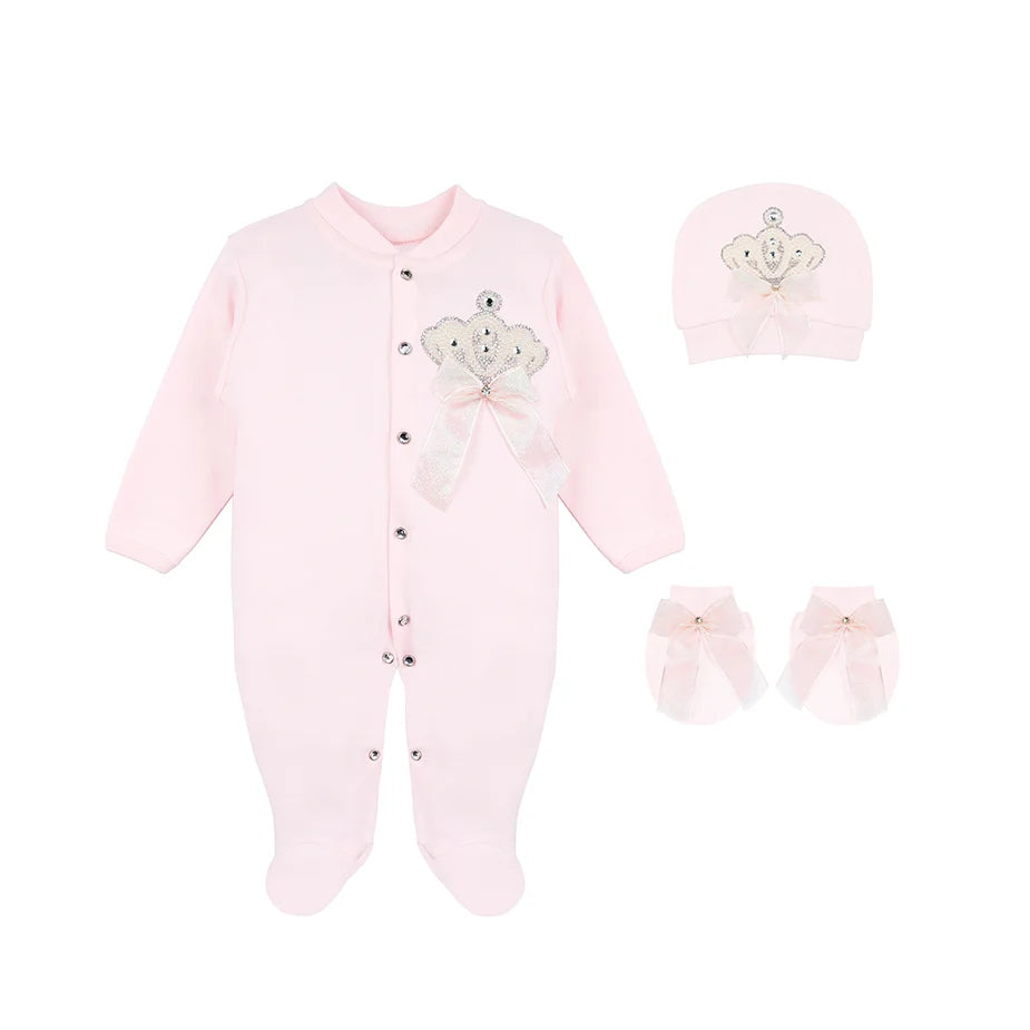 Jeweled Crown Layette Gift Set for Baby Girls: 3 Pieces