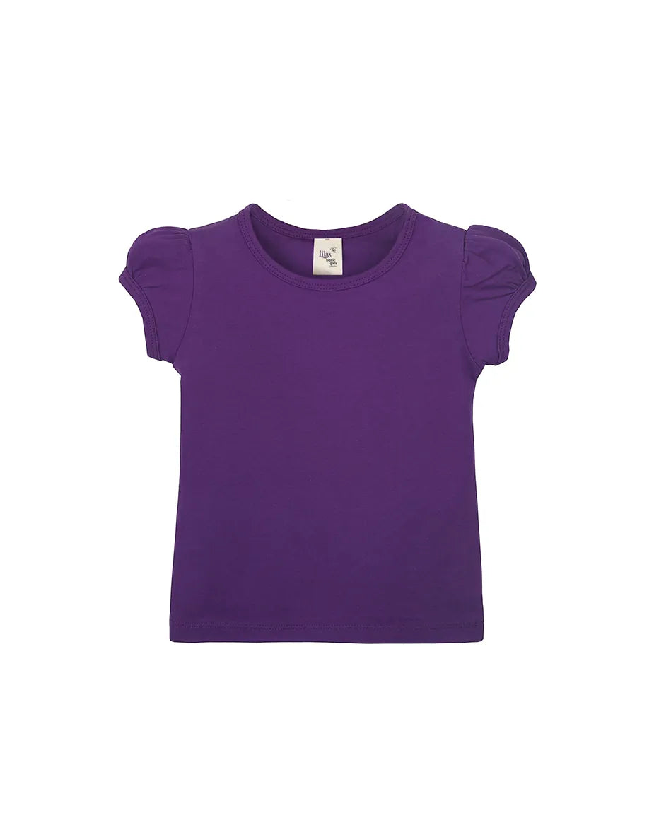 Big Girls Cotton Puff Sleeve Basic Crewneck T-Shirt