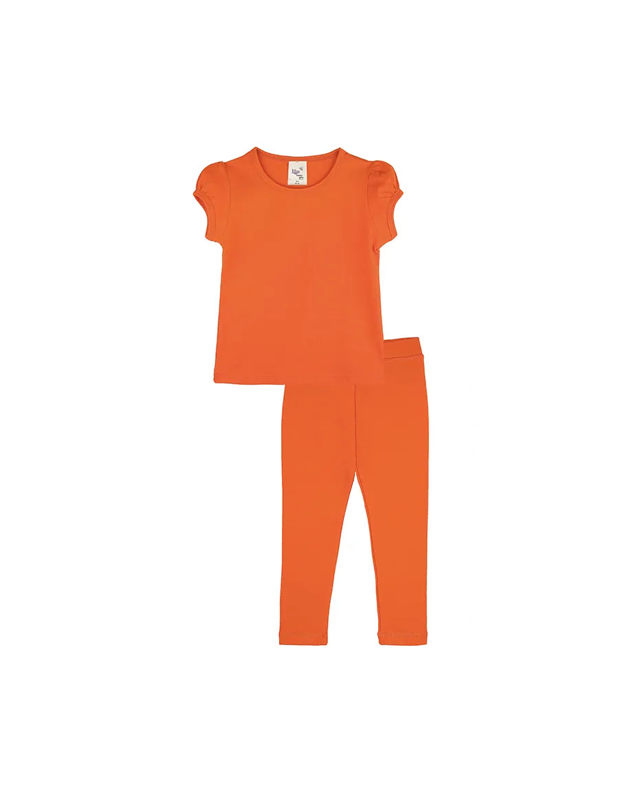 Little Girls Cotton Basic Puff Sleeve T-Shirt & Leggings Set