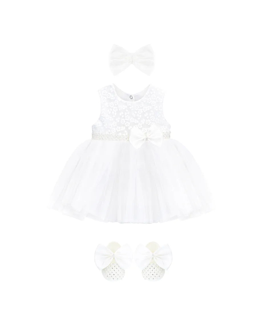 Baby Lace & Pearl Detailed Tulle Dress Set