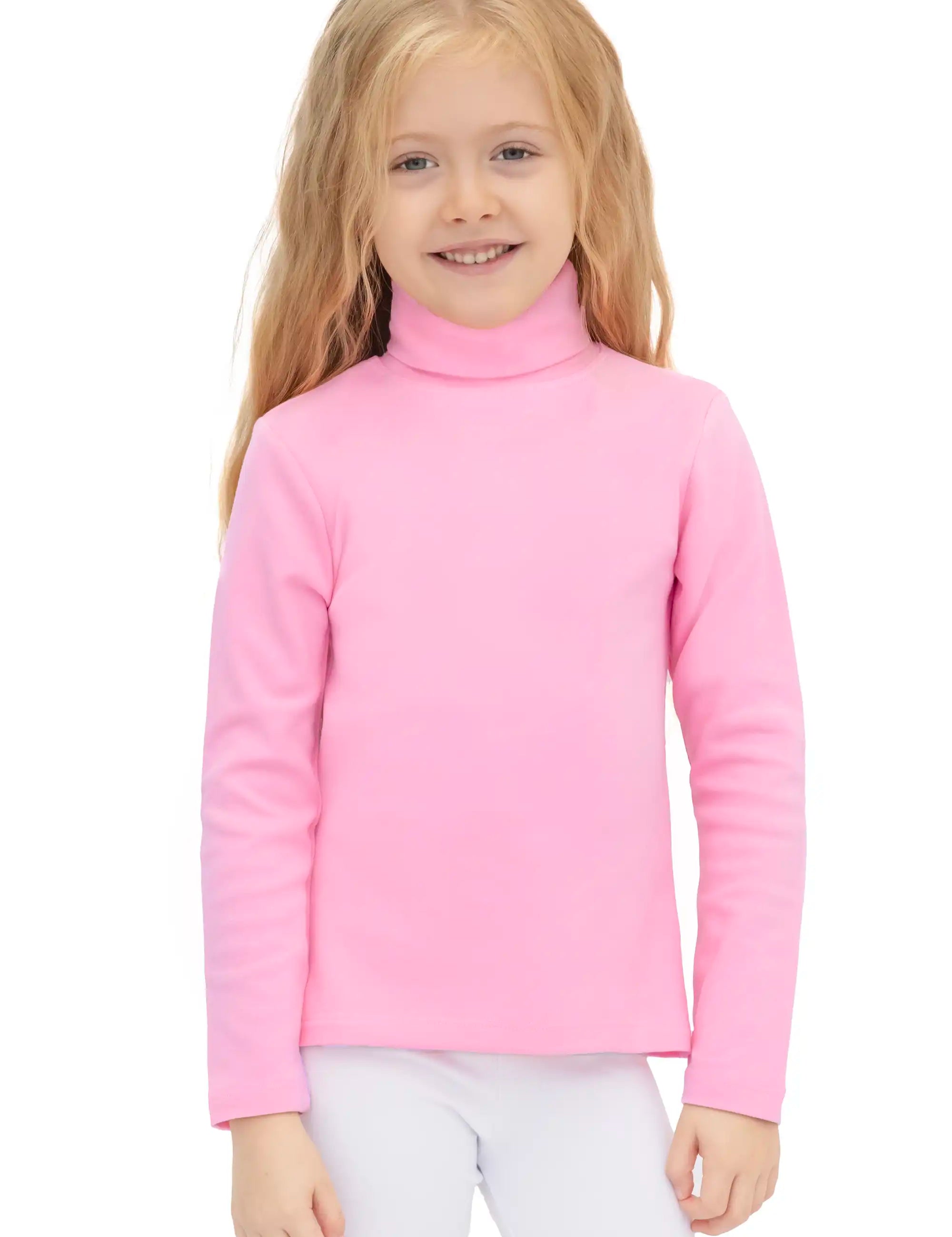 Girls' Basic Long Sleeve Turtleneck Cotton T-Shirt