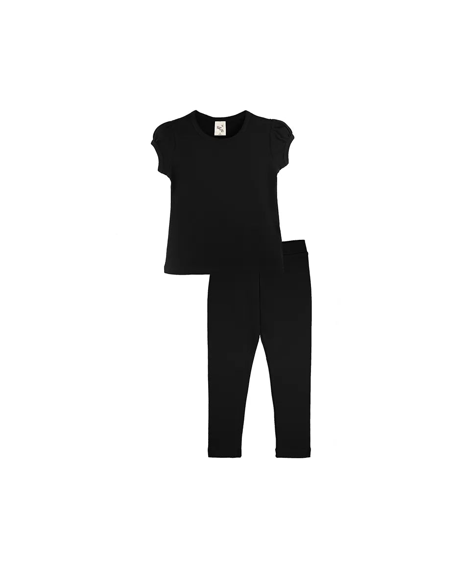 Little Girls Cotton Basic Puff Sleeve T-Shirt & Leggings Set