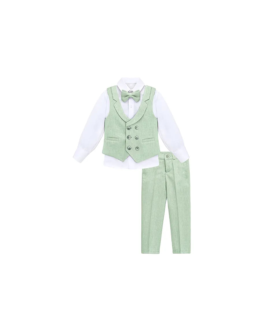 Boys 4-Piece Slim Fit Textured Suit Set With Notched Lapels