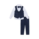 Boys Suit Set Slim Fit Vest, White Dress Shirt, Dress Pants and Bowtie 4 Piece Formal Suit Set