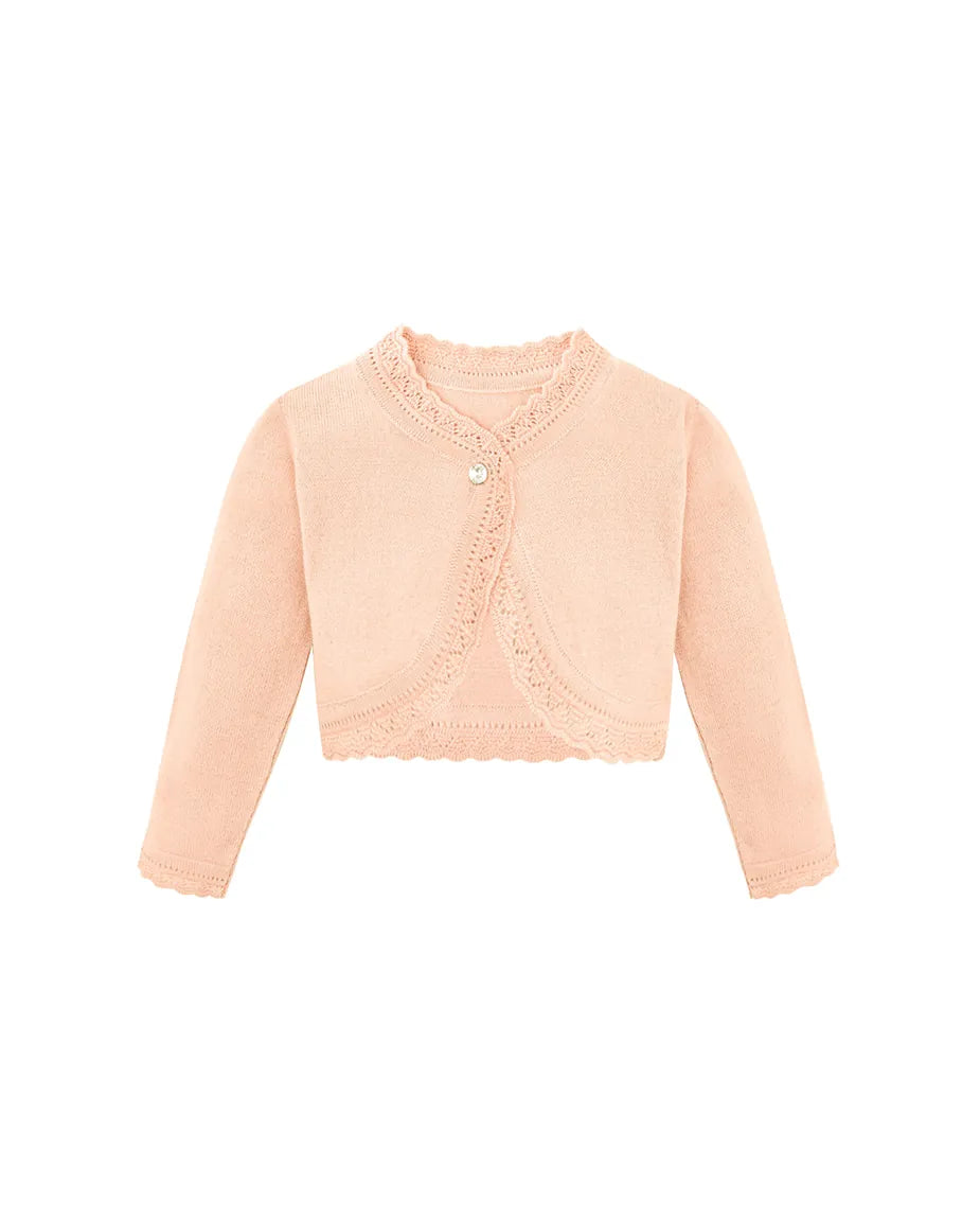 Girls Knit Lace Detailed Buttoned Bolero Cardigan
