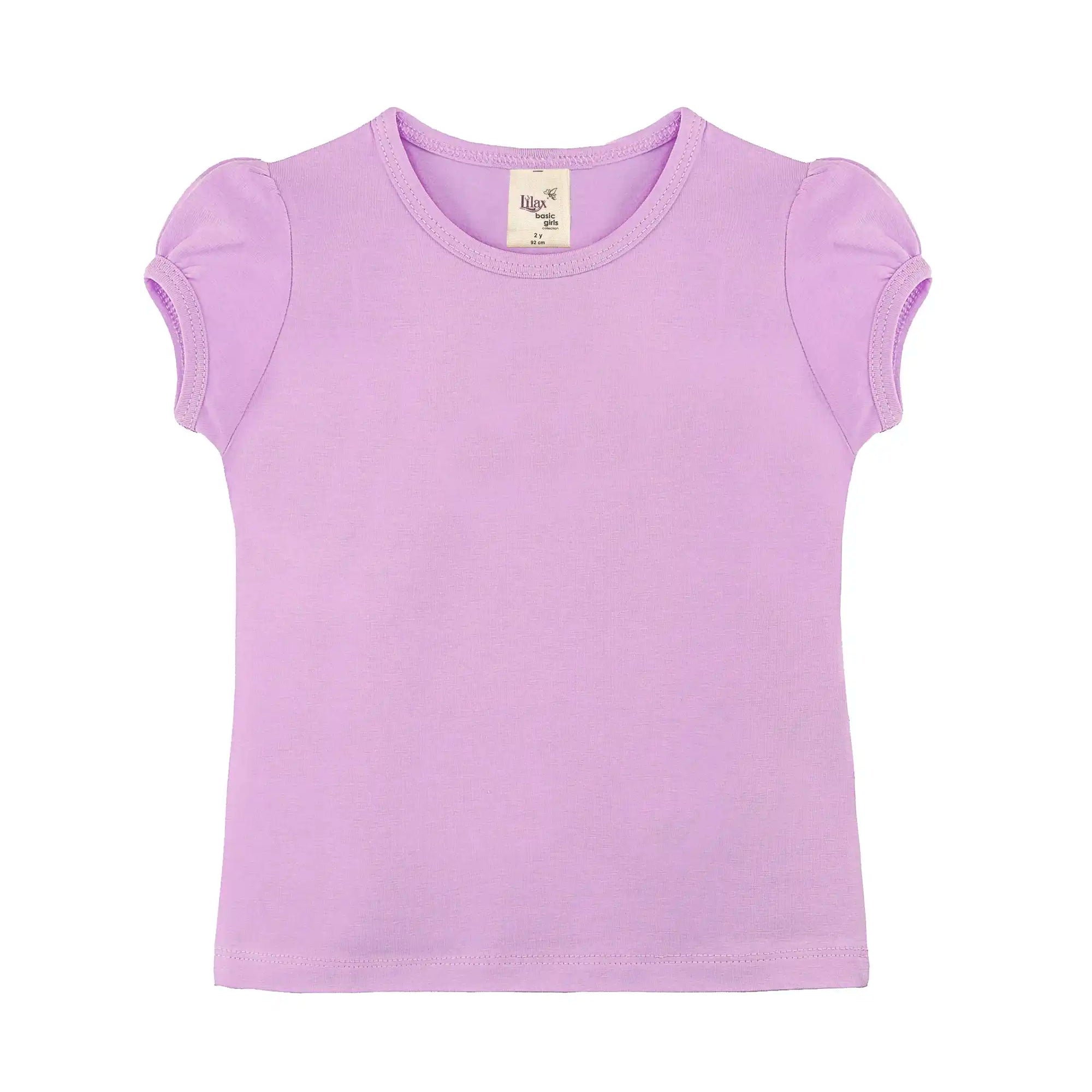 Girls' Basic Short Puff Sleeve Round Neck Cotton T-Shirt