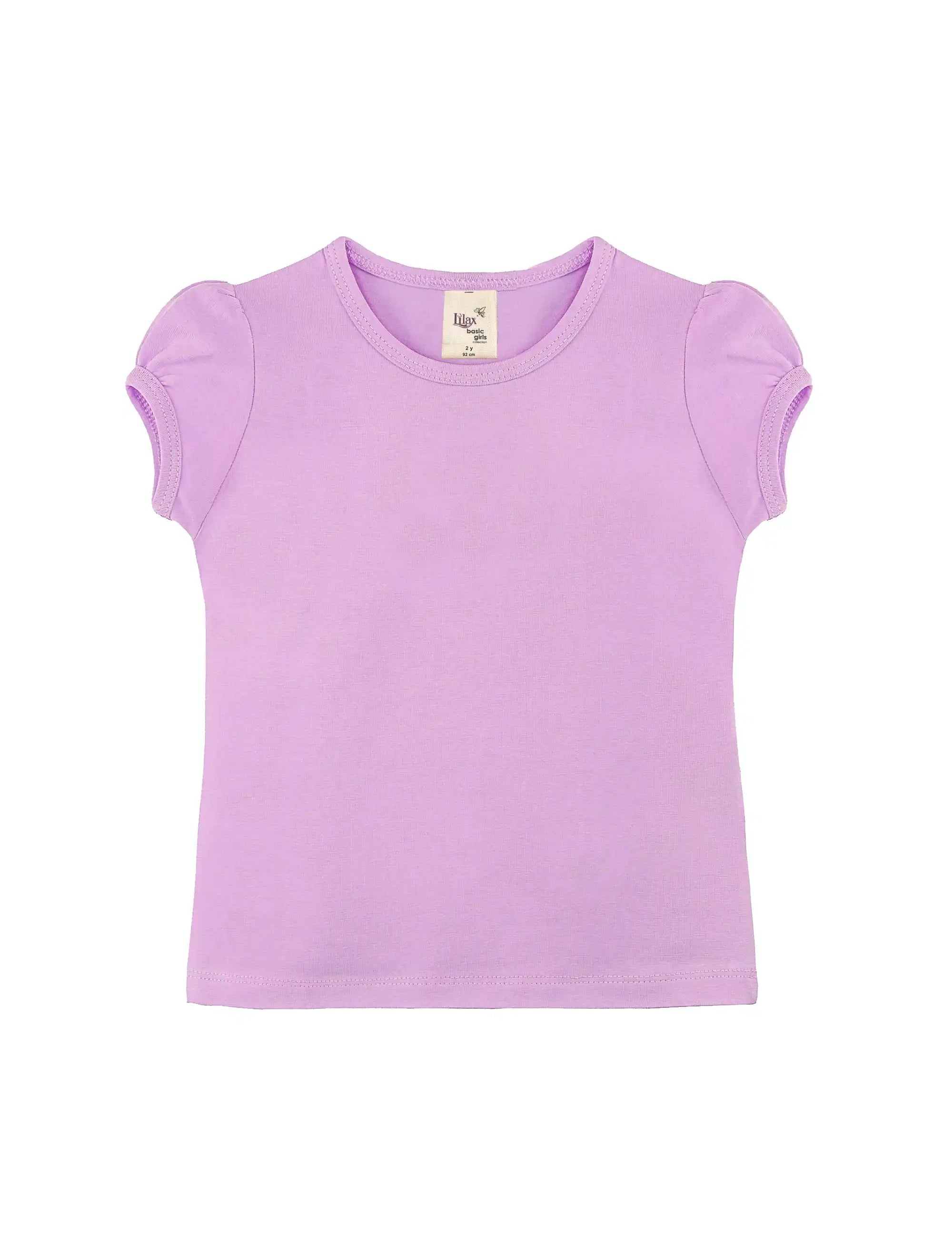 Girls' Basic Short Puff Sleeve Round Neck Cotton T-Shirt