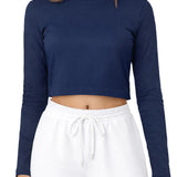 Lilax Girls' Long Sleeve Crop Top – Soft Cotton, 4-Way Stretch, Breathable Everyday Tee