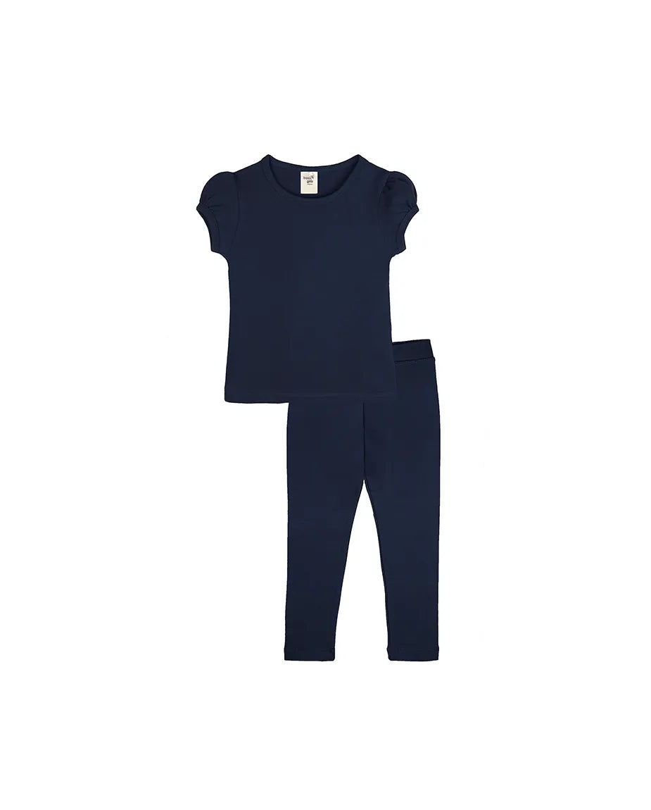 Little Girls Cotton Basic Puff Sleeve T-Shirt & Leggings Set