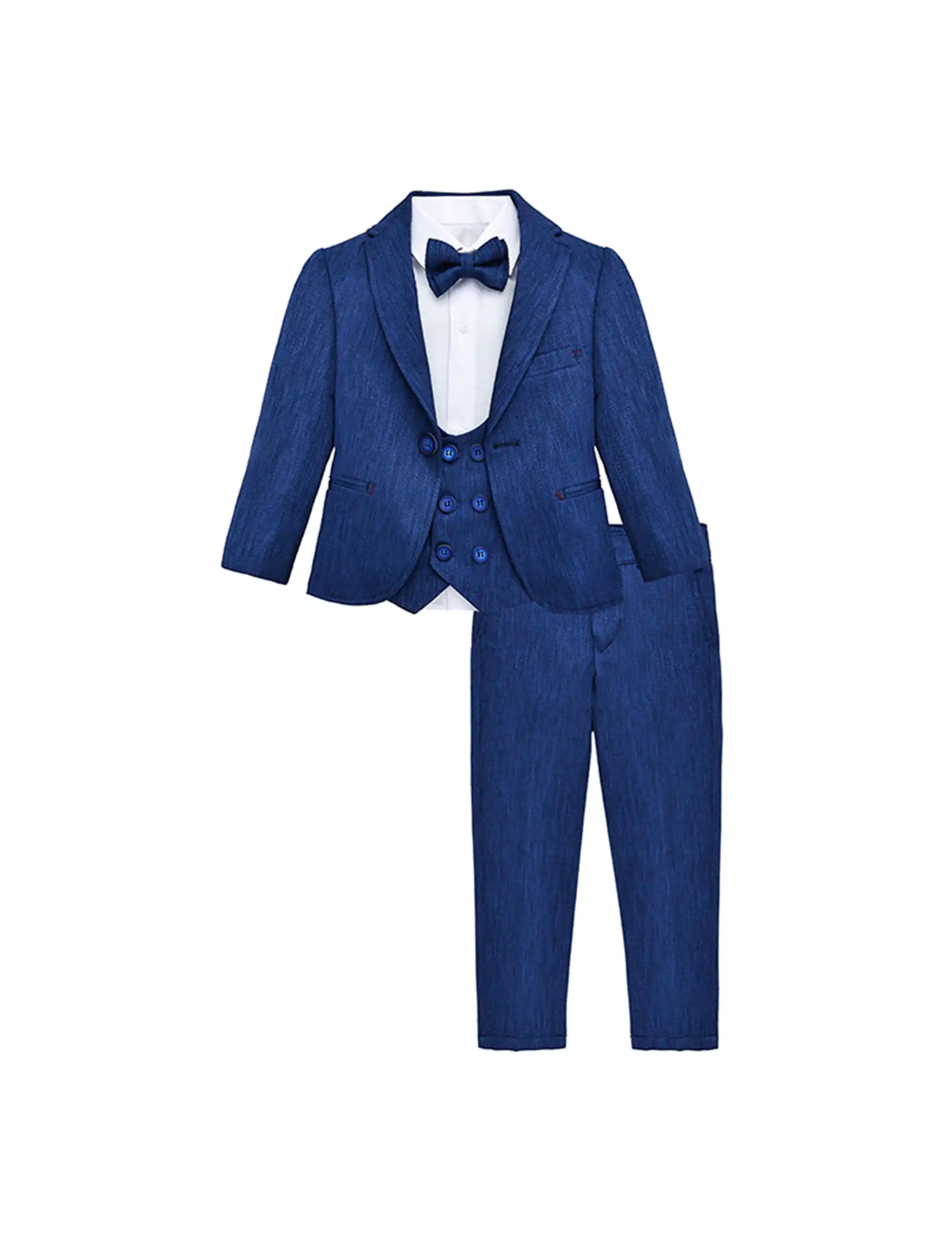 Little & Youth Boys Suit Set - Formal Jacket, Vest, Pants, Shirt, and Matching Bowtie - 5 Piece Ensemble