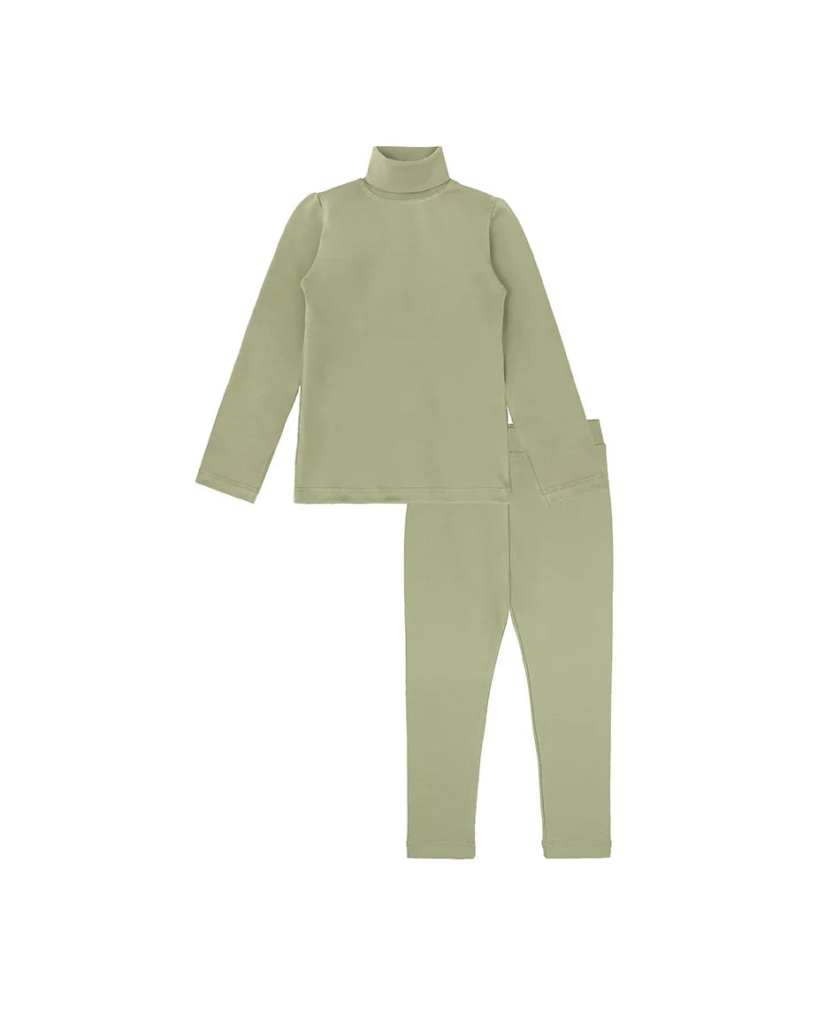 Little Girls Cotton Basic Turtleneck Shirt & Leggings Set