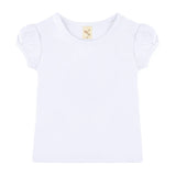 Girls' Basic Short Puff Sleeve Round Neck Cotton T-Shirt