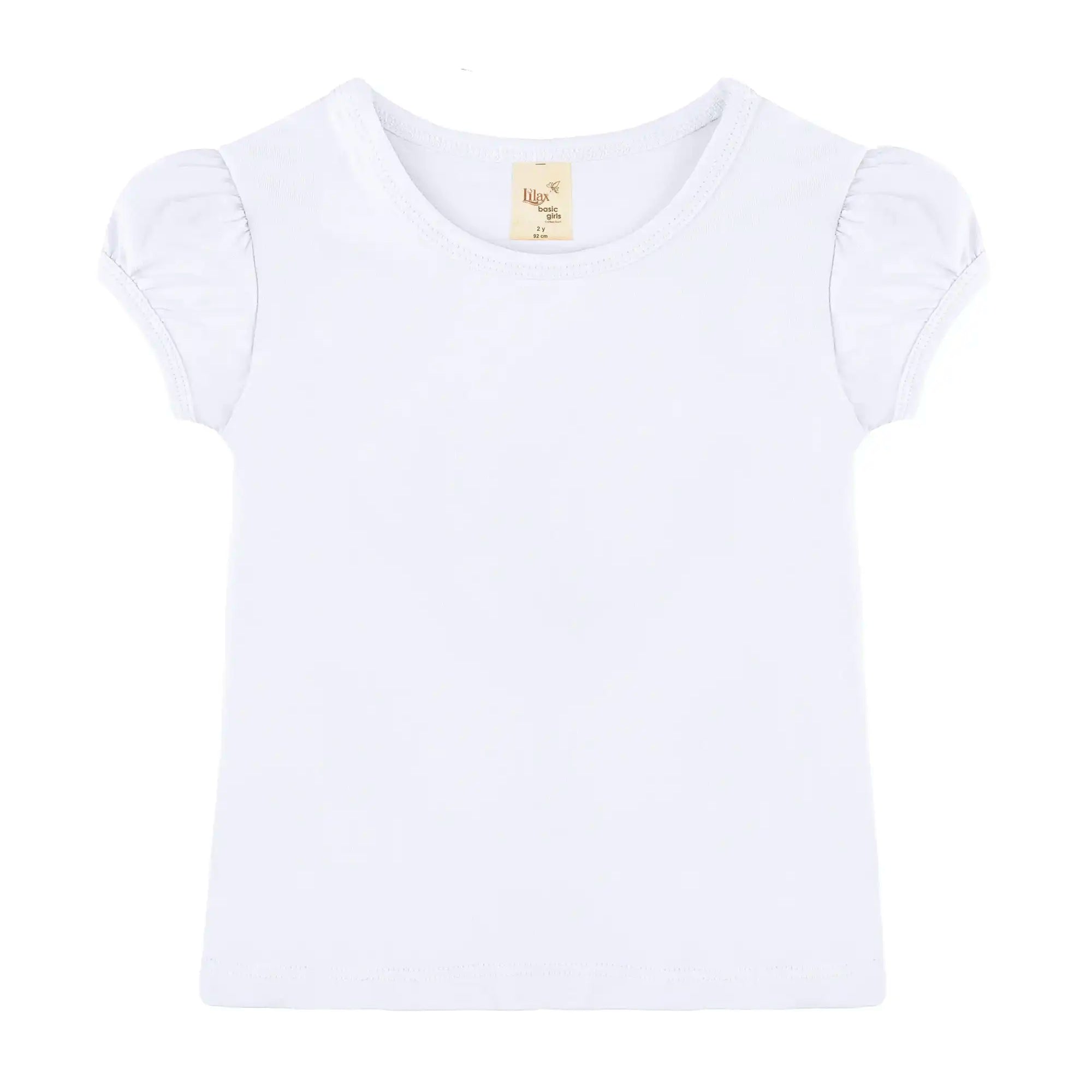 Girls' Basic Short Puff Sleeve Round Neck Cotton T-Shirt