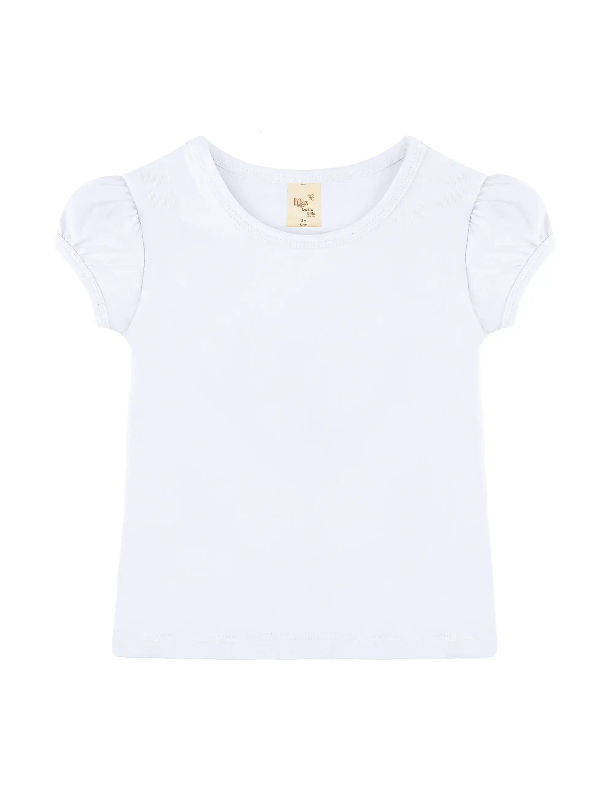 Girls' Basic Short Puff Sleeve Round Neck Cotton T-Shirt