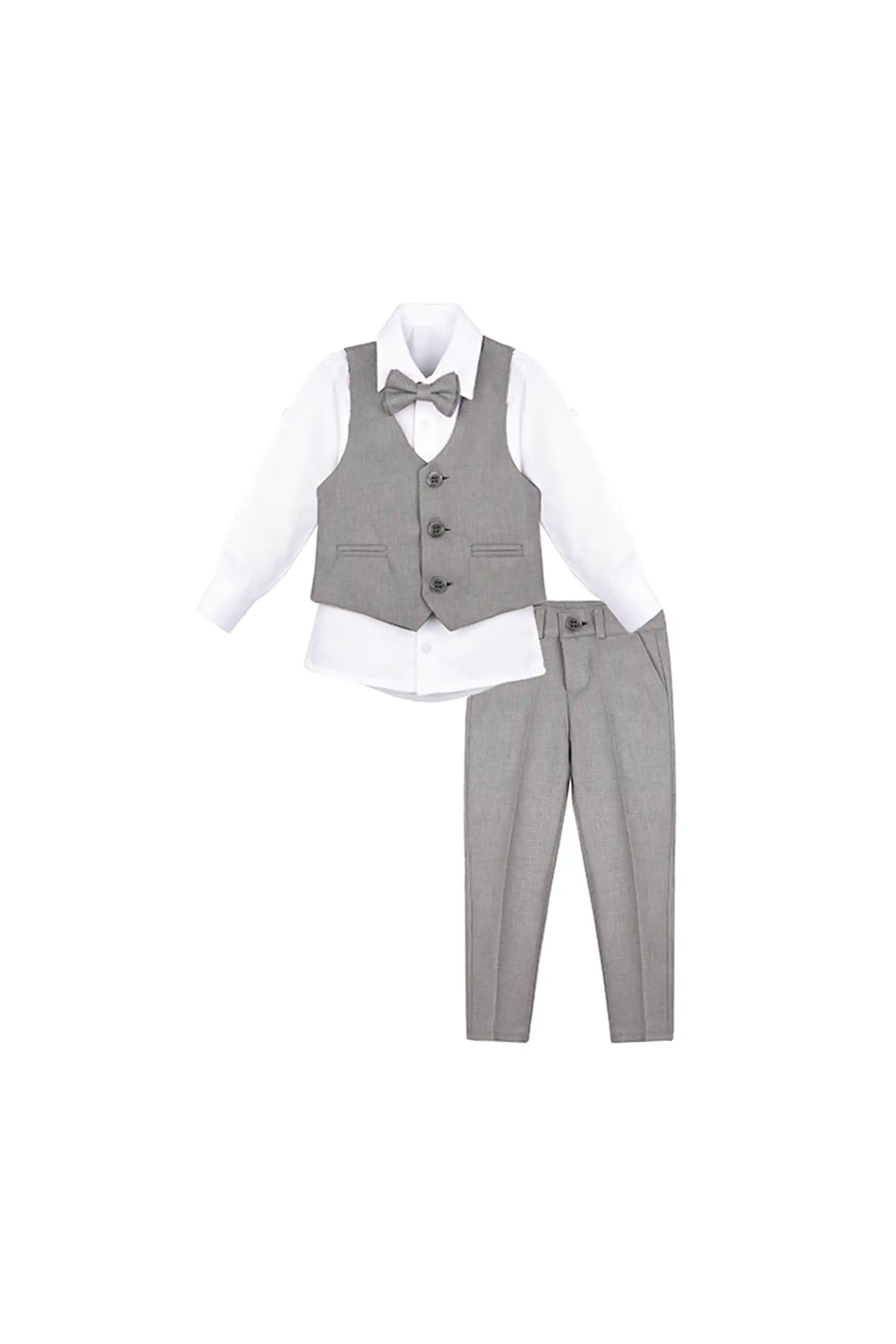 Boys Formal Suit 4 Piece Vest, Pants and Tie Dresswear Suit Set