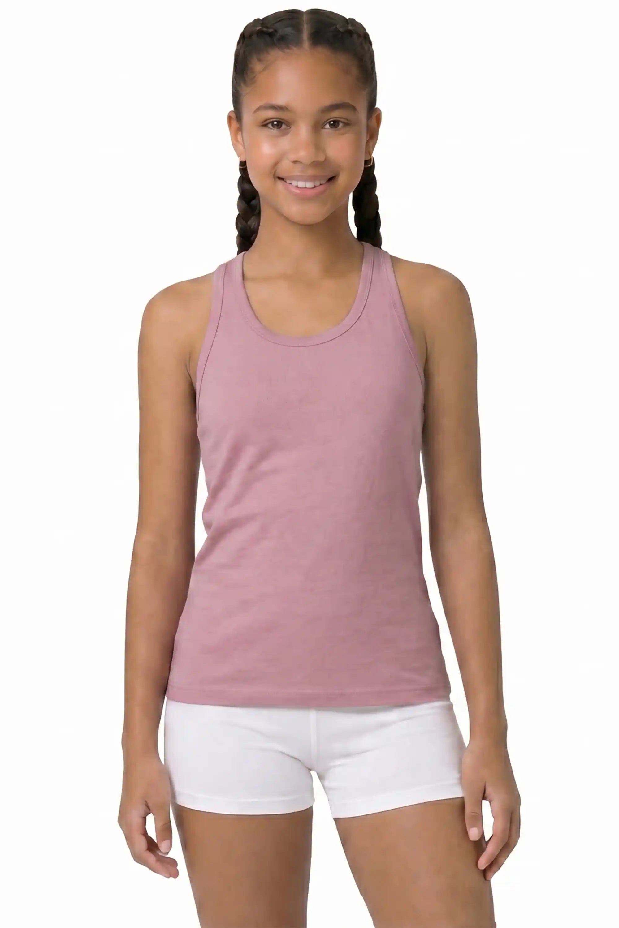 Girls' Soft Solid Cotton Blend Racerback Tank Top