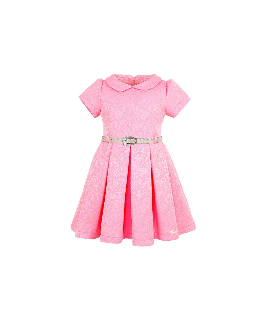 Girls Patterned Shimmer Belt Dress