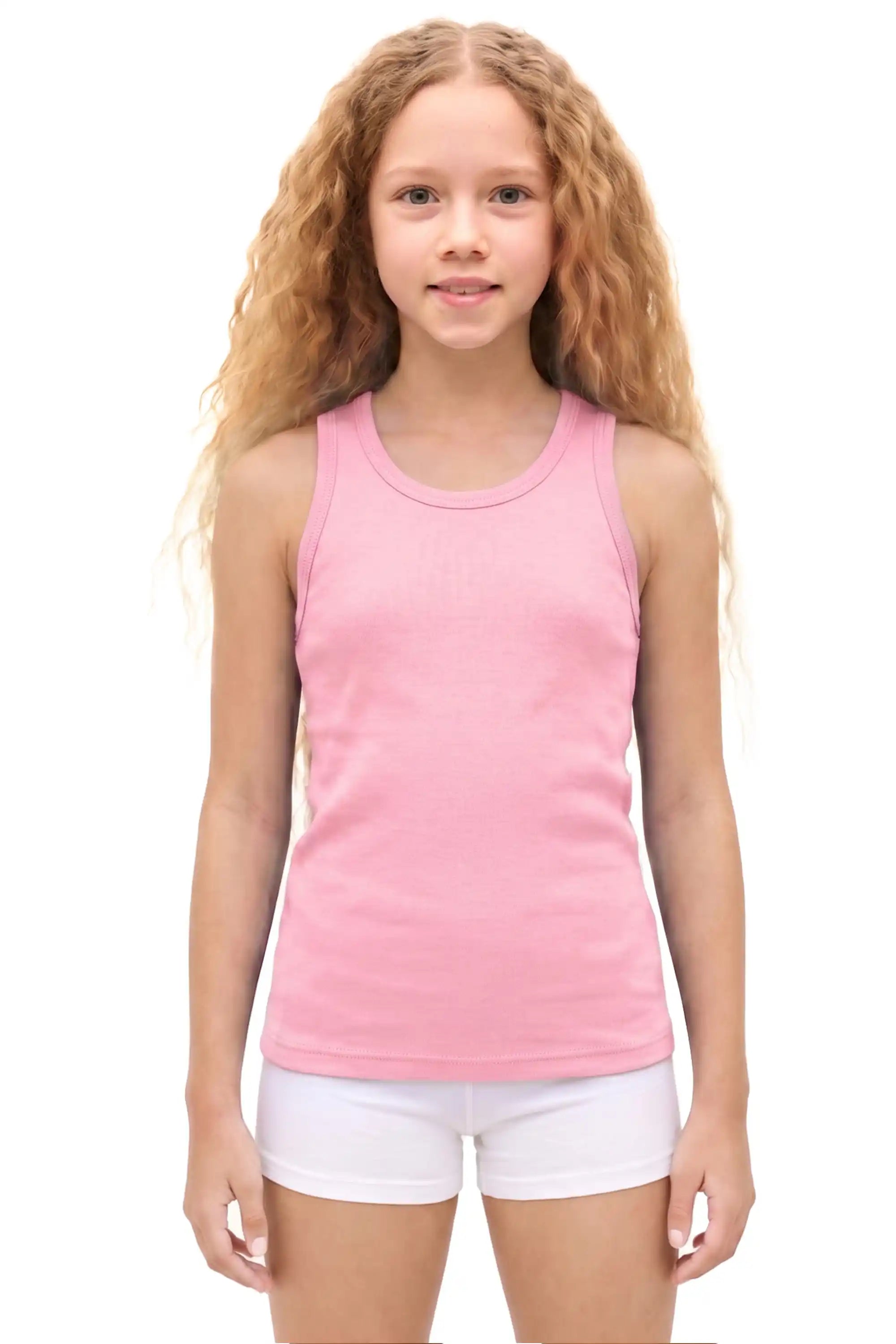 Girls' Soft Solid Cotton Blend Racerback Tank Top