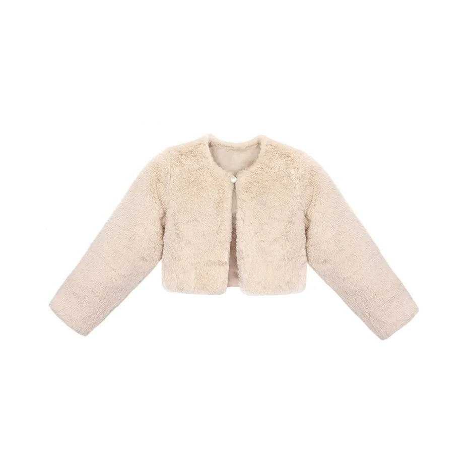 Girls Cozy Long Sleeve Crew Neck Dress Coat