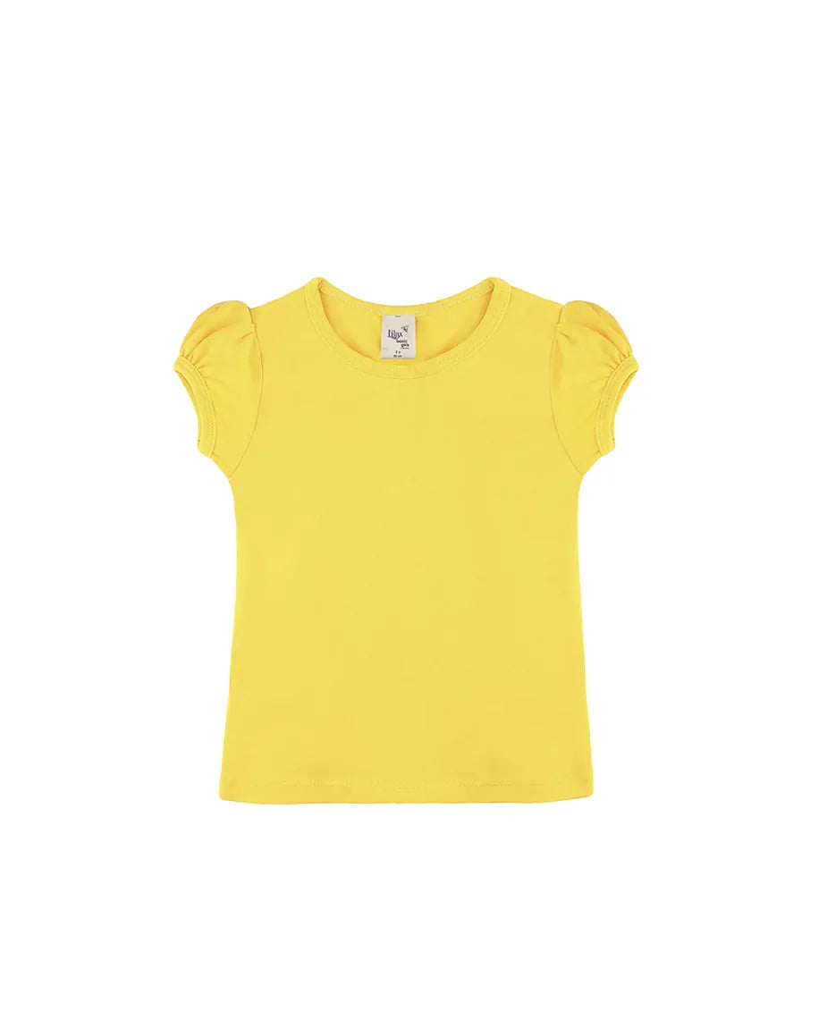 Big Girls Cotton Puff Sleeve Basic Crewneck T-Shirt