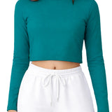 Lilax Girls' Long Sleeve Crop Top – Soft Cotton, 4-Way Stretch, Breathable Everyday Tee