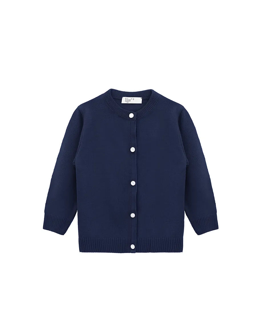 Girls Knit Pearl Buttoned Cardigan Sweater