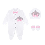 Newborn Baby 3-Piece Cotton Jeweled Layette Set