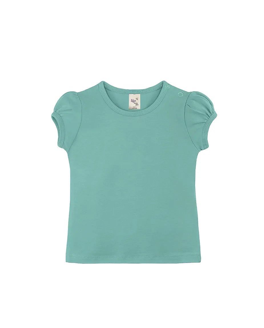 Baby Cotton Puff Sleeve Basic Crewneck T-Shirt
