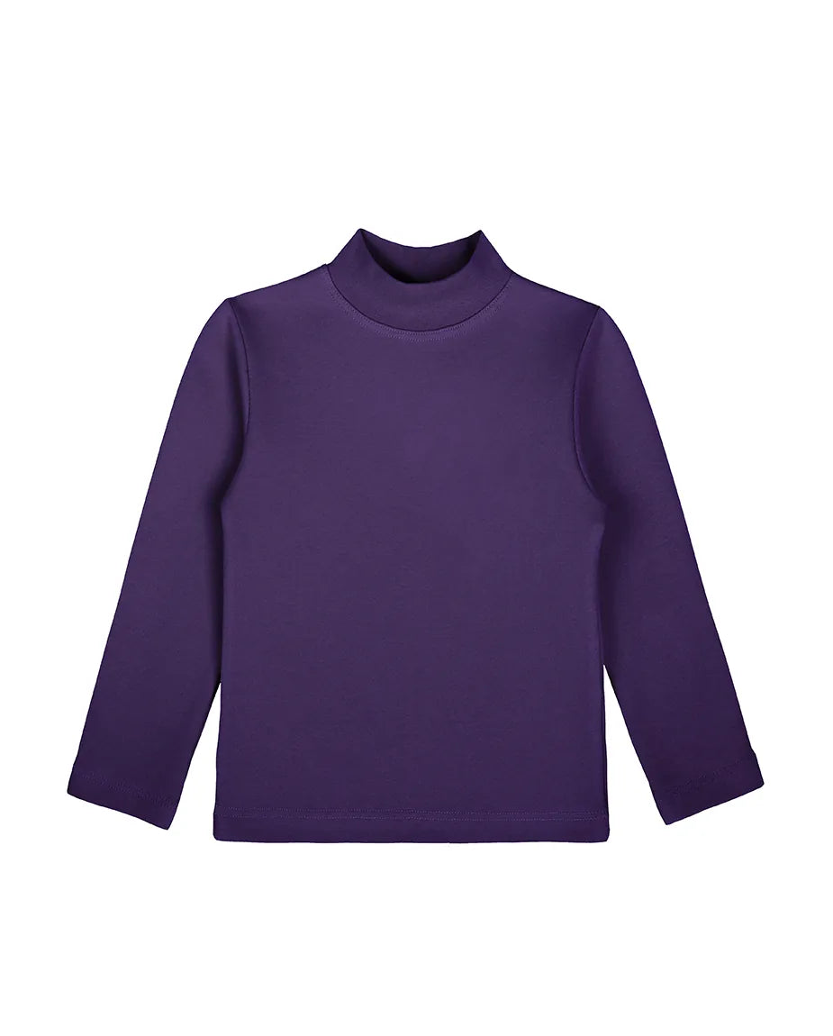 Little Girls Cotton Long Sleeve Basic Mock-Neck T-Shirt