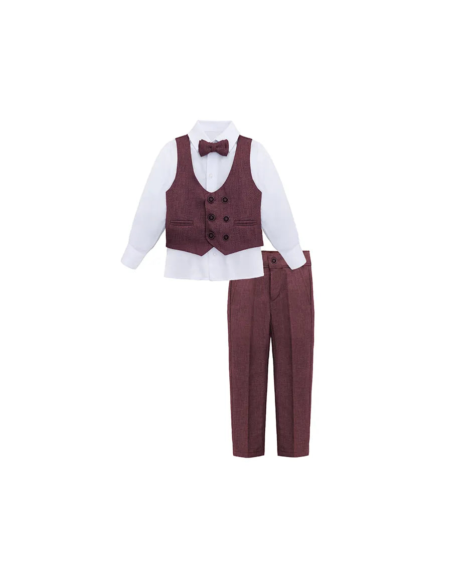 Boys 4-Piece Slim Fit Textured Suit Set