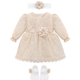 Baby Girls' Lace Floral Embroidered Dress with Matching Shoes Christening Baptism Dress