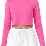 Lilax Girls' Long Sleeve Crop Top – Soft Cotton, 4-Way Stretch, Breathable Everyday Tee