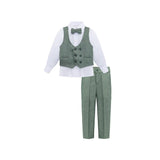 Toddler & Youth Boys 4 Piece Formal Suit Set V-Neck Vest White Dress Shirt Dress Pants and Bowtie 1-5 Years