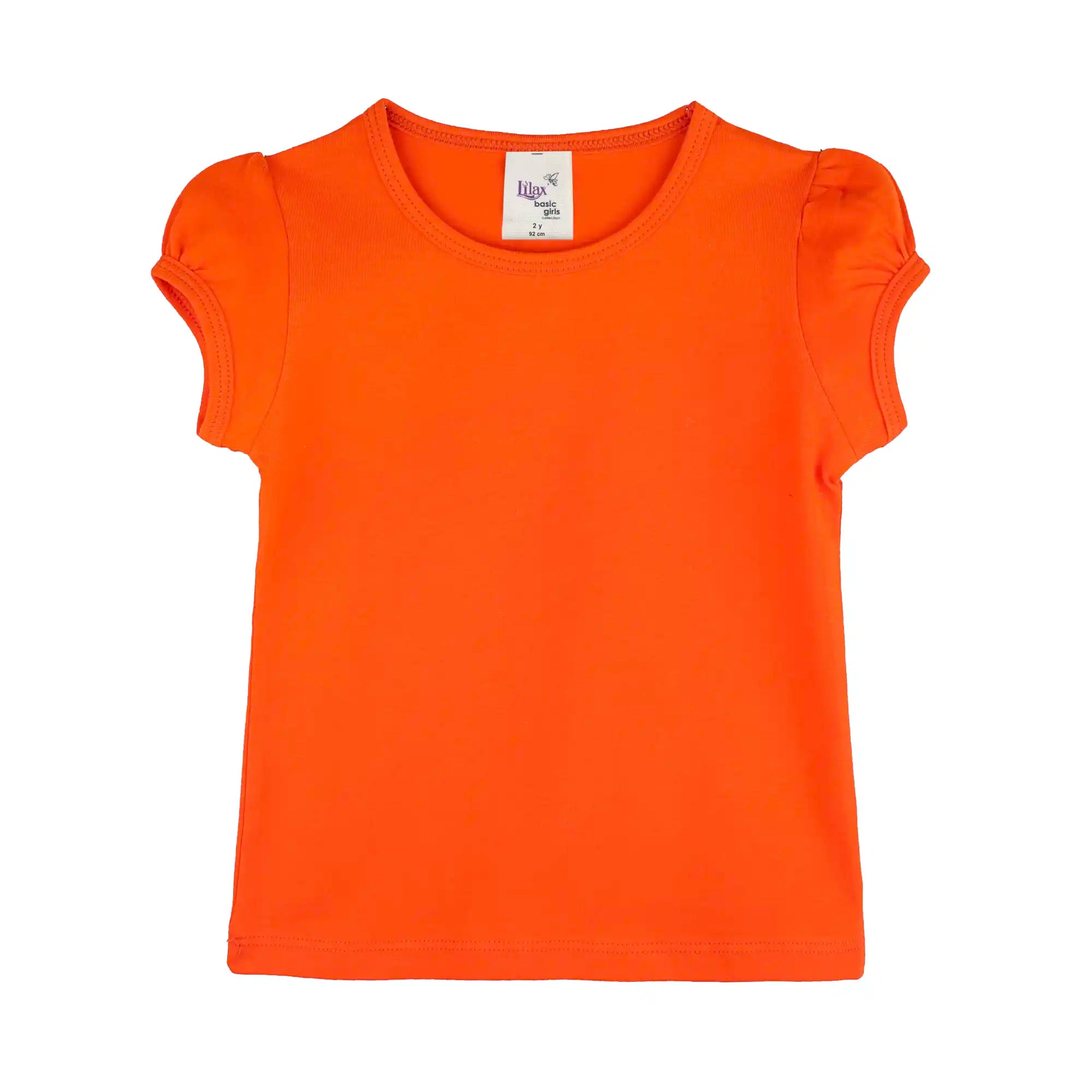 Girls' Basic Short Puff Sleeve Round Neck Cotton T-Shirt