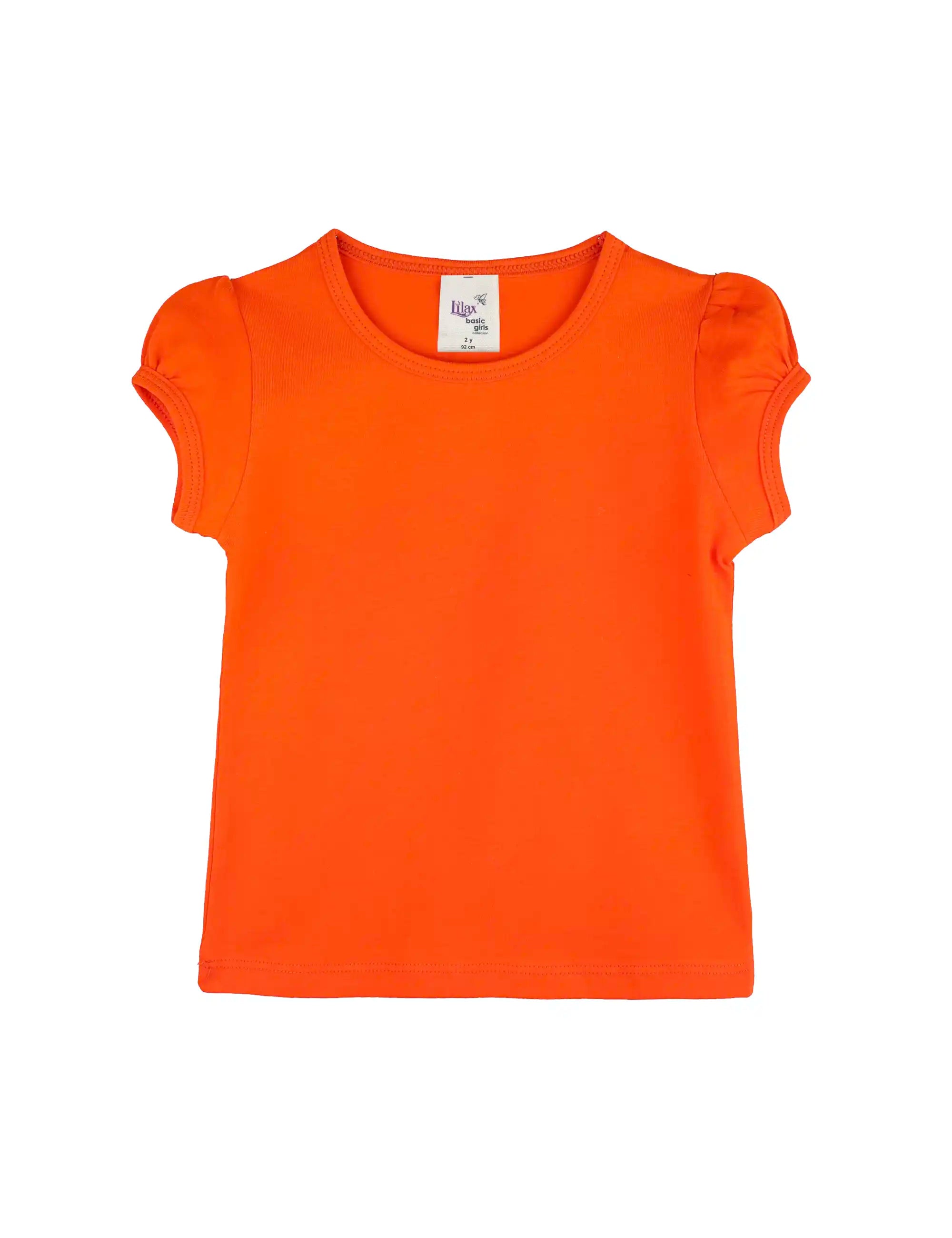 Girls' Basic Short Puff Sleeve Round Neck Cotton T-Shirt