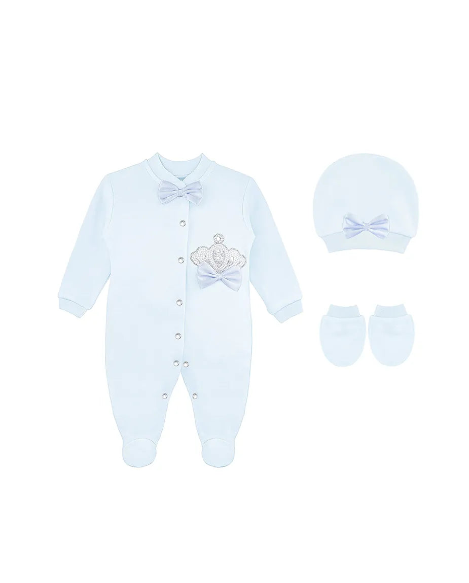 Newborn 3-Piece Cotton Jeweled Crown Layette Set