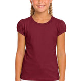 Girls' Basic Short Puff Sleeve Round Neck Cotton T-Shirt