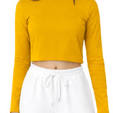 Lilax Girls' Long Sleeve Crop Top – Soft Cotton, 4-Way Stretch, Breathable Everyday Tee