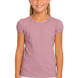Girls' Basic Short Puff Sleeve Round Neck Cotton T-Shirt