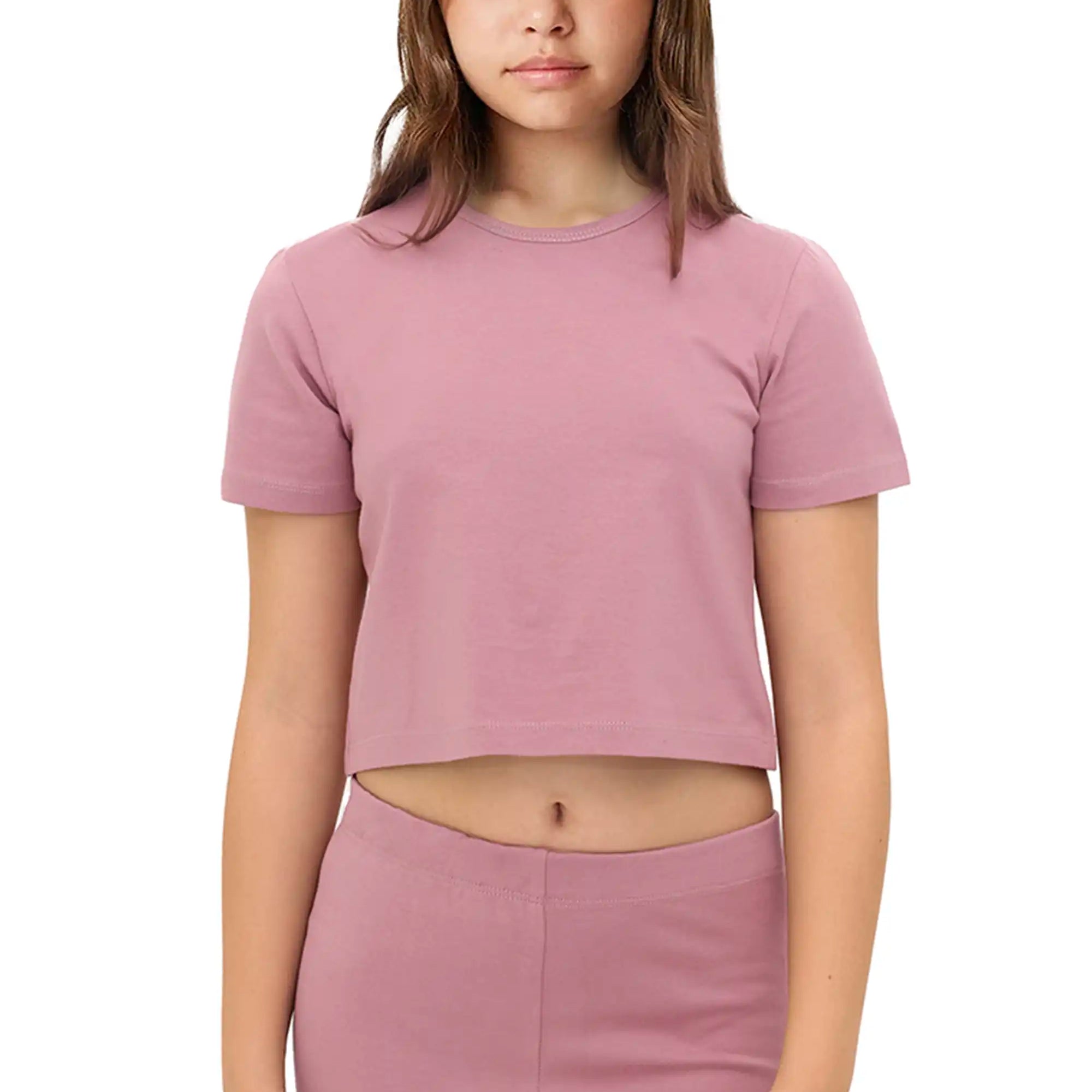 Girls Short Sleeve Crewneck Crop Top Tee
