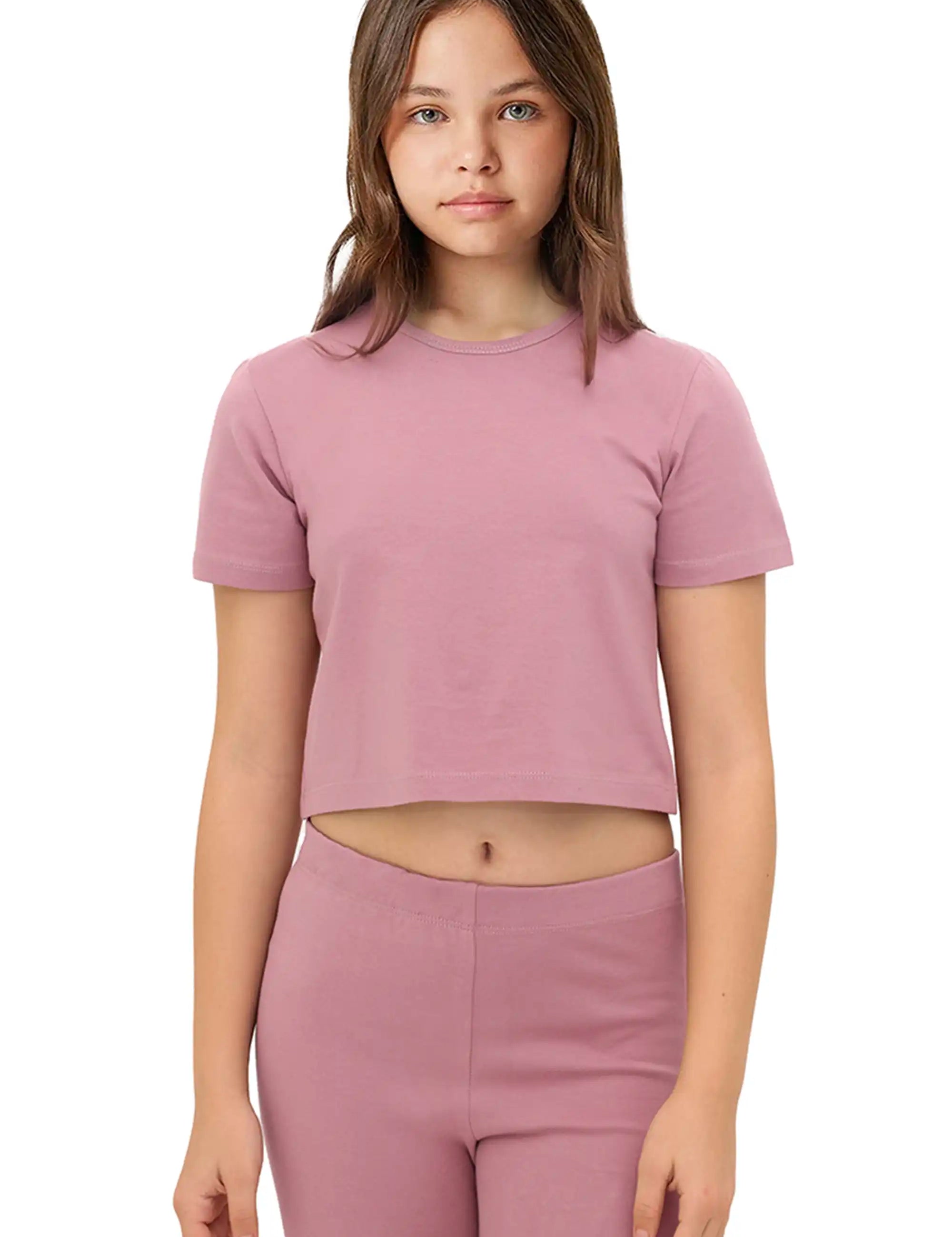 Girls Short Sleeve Crewneck Crop Top Tee