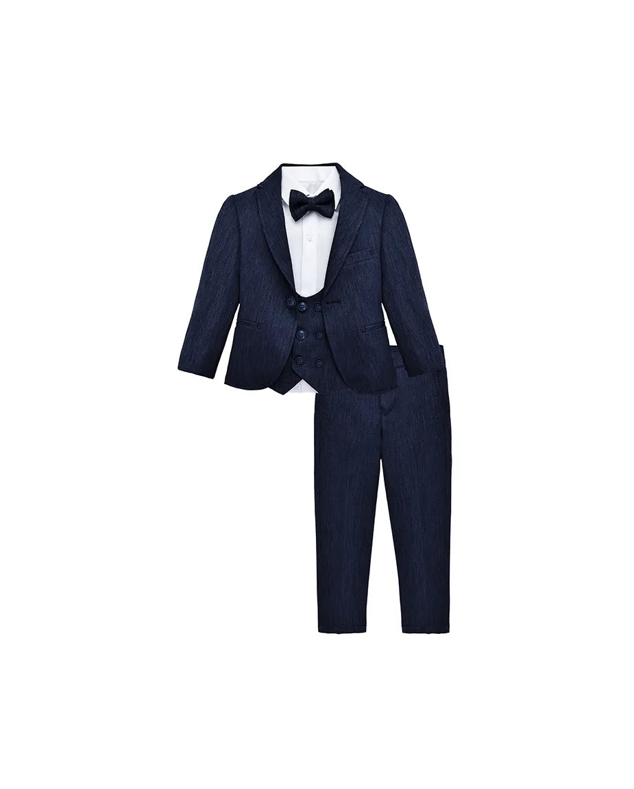 Boys 5-Piece Slim Fit Textured Suit Set