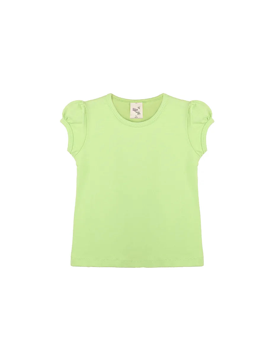 Big Girls Cotton Puff Sleeve Basic Crewneck T-Shirt