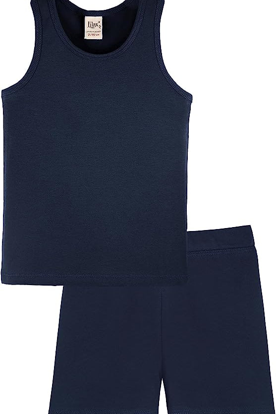 Girls cotton solid basic racerback tanktop and shorts set; perfect for baby girl clothes & christmas gift ideas