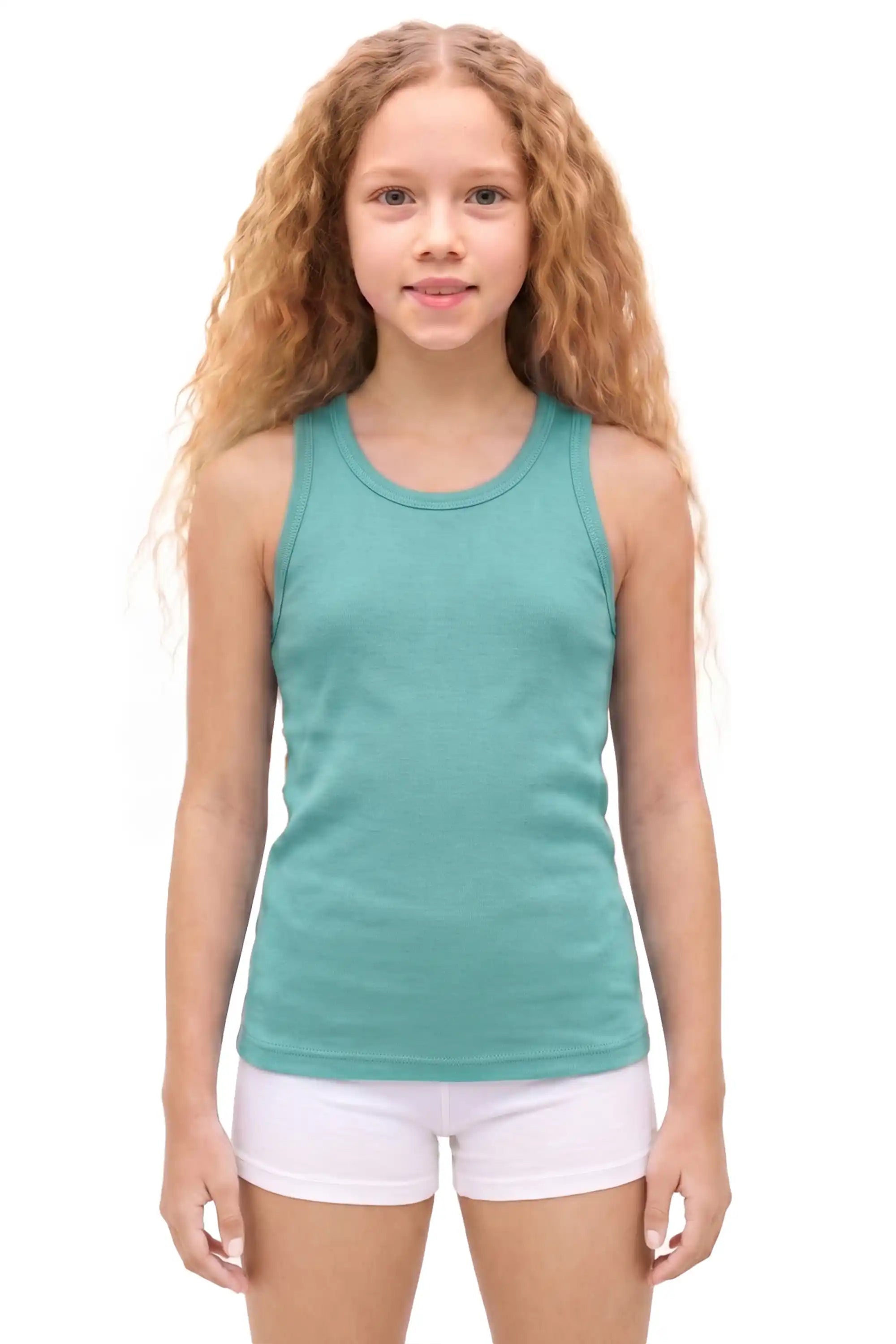 Girls' Soft Solid Cotton Blend Racerback Tank Top