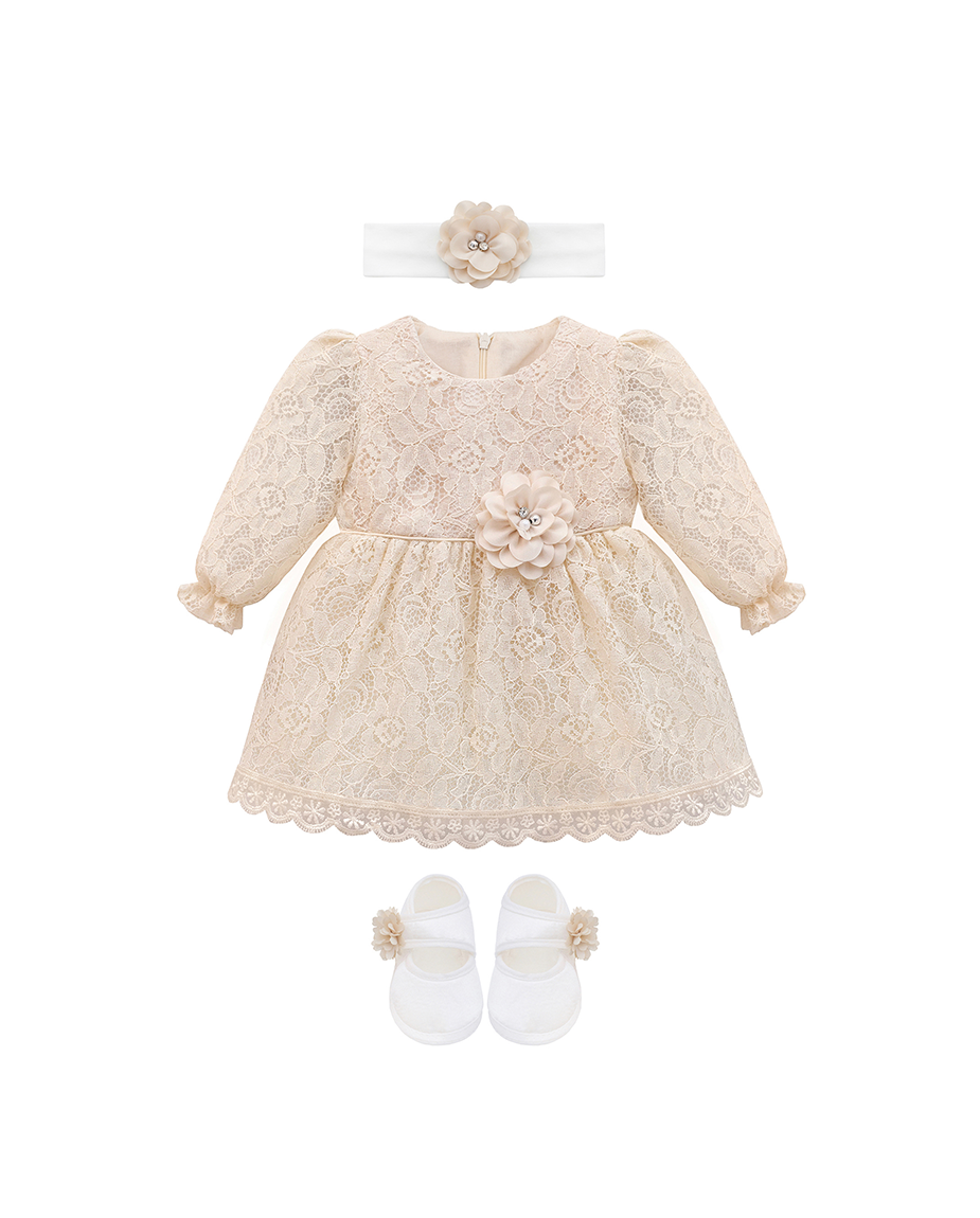 Baby Vintage White Lace Christening Dress Set
