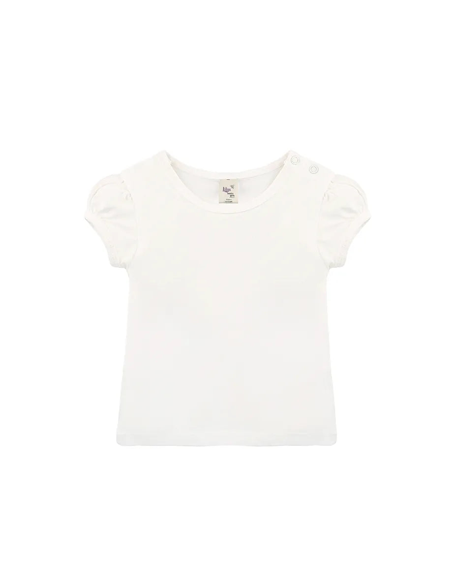 Baby Cotton Puff Sleeve Basic Crewneck T-Shirt