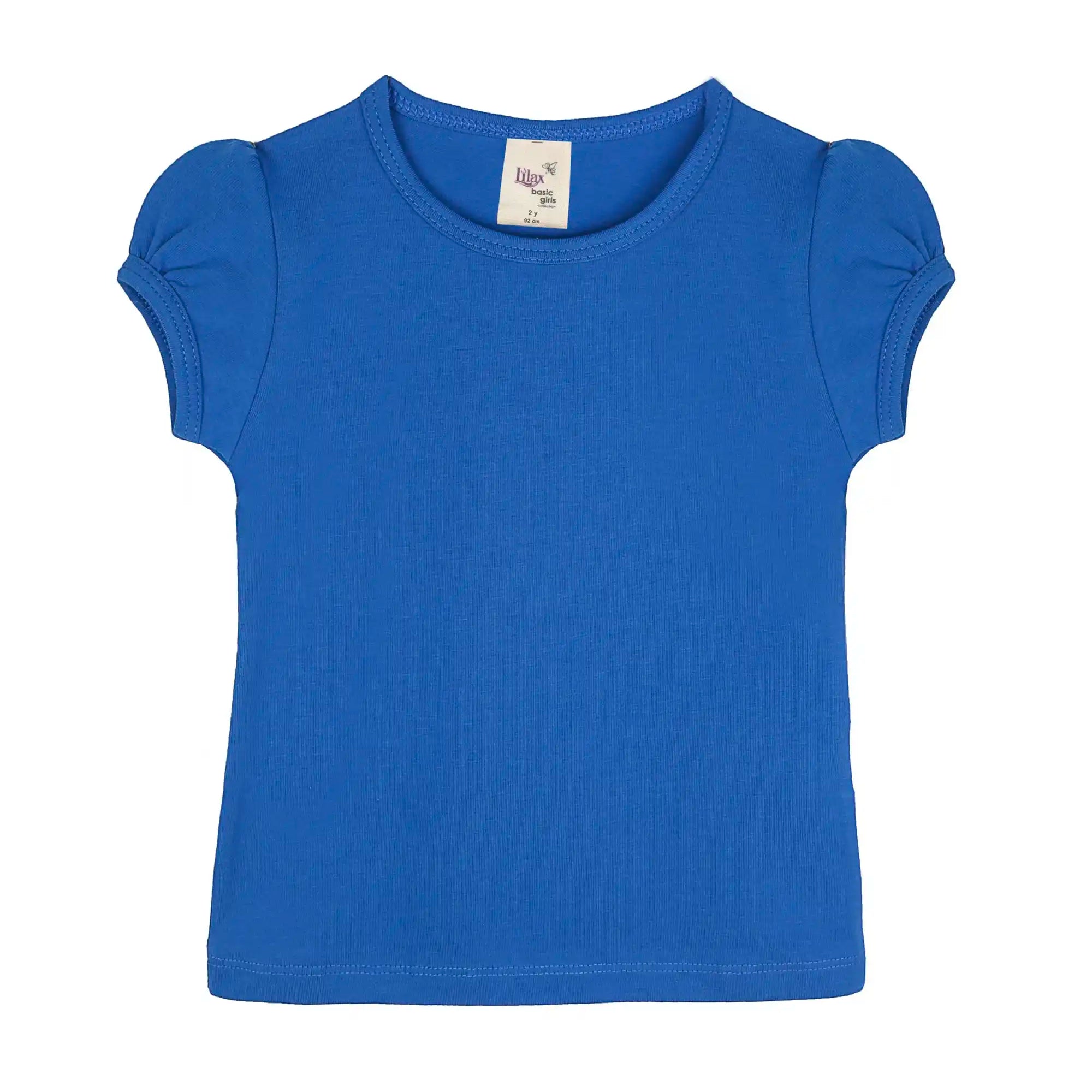 Girls' Basic Short Puff Sleeve Round Neck Cotton T-Shirt