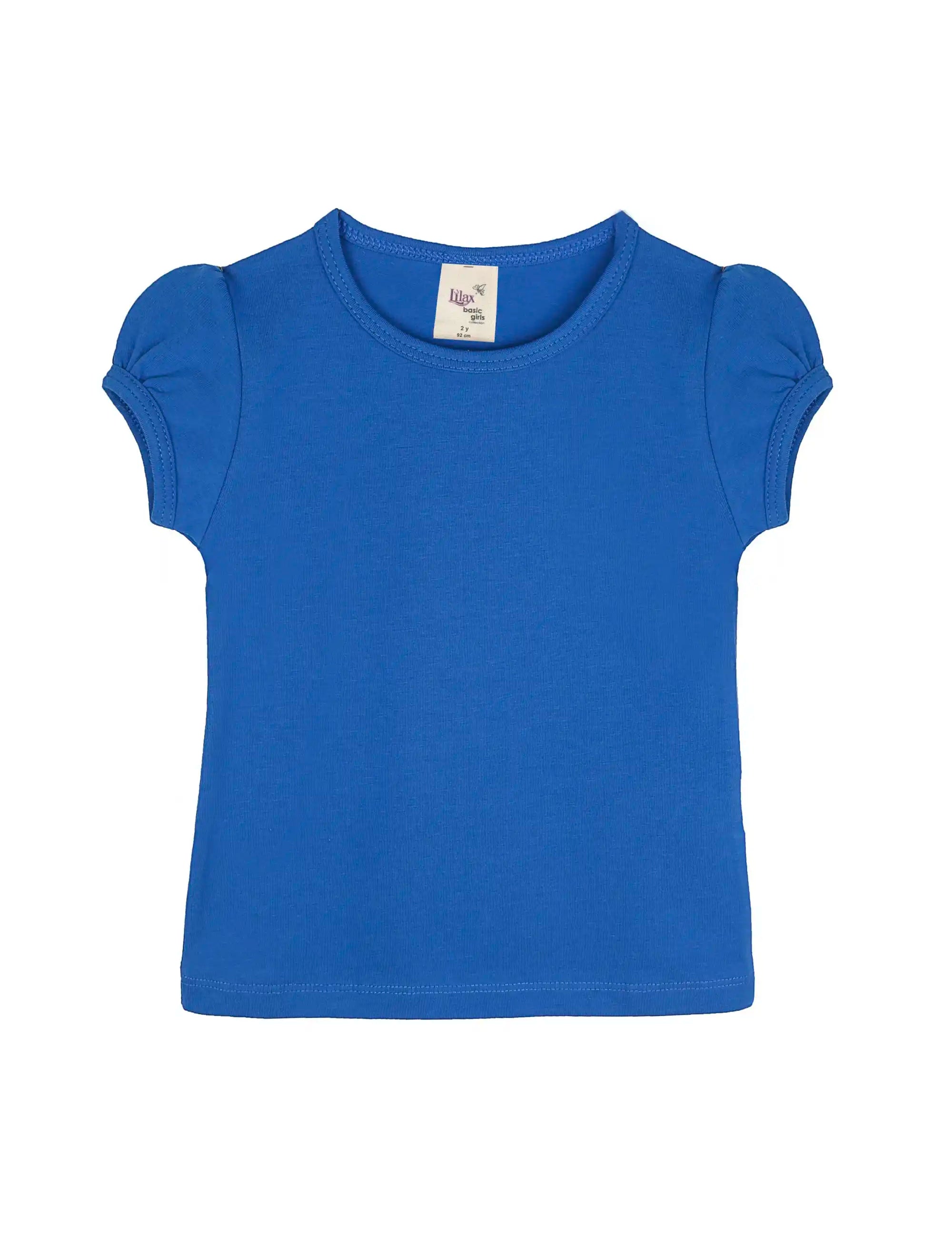 Girls' Basic Short Puff Sleeve Round Neck Cotton T-Shirt